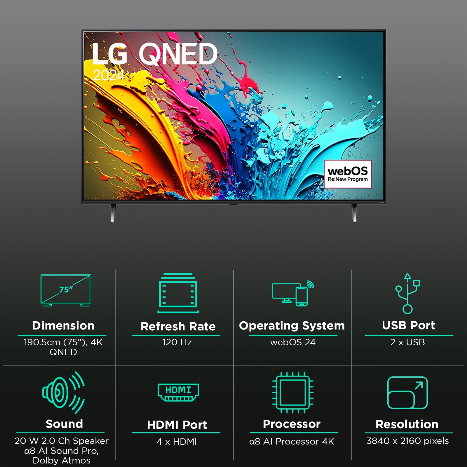 Buy LG QNED88T 190.5 cm (75 inch) 4K Ultra HD QNED WebOS TV with Dolby 